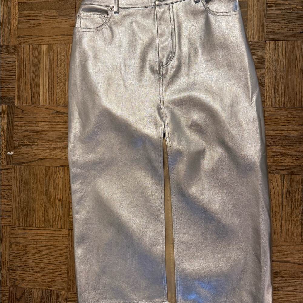 STAUD Silver Metallic Skirt